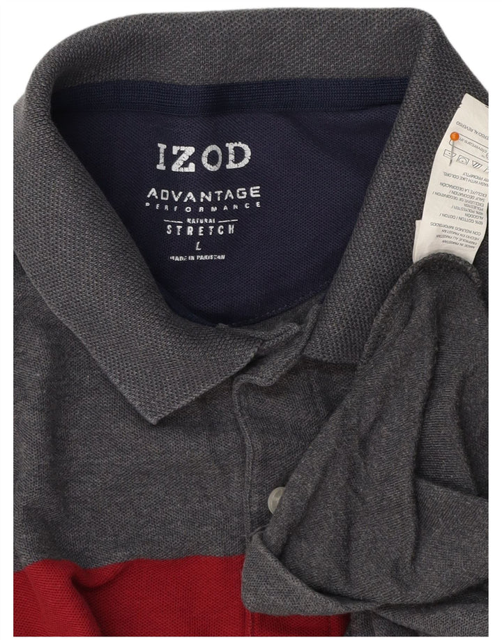 IZOD Mens Polo Shirt Large Grey Colourblock Cotton