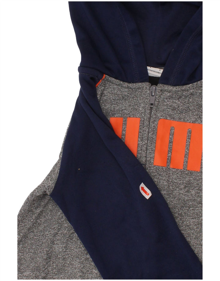 PUMA Boys Graphic Zip Hoodie Sweater 5-6 Years Grey Colourblock Polyester