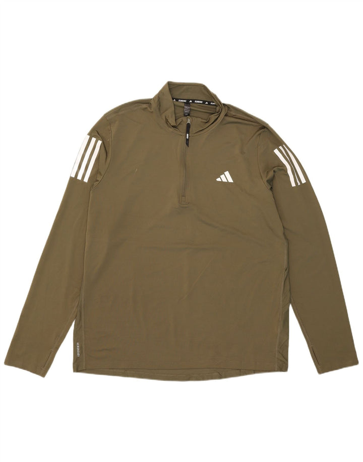 Adidas Herre Aeroready Zip Neck Pullover Træningsdragt Top Stor Khaki Polyester