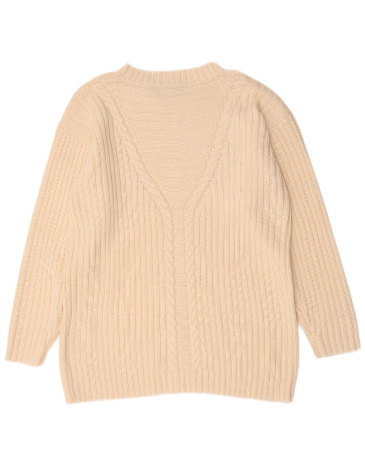 Vintage Womens Oversized Boat Neck Jumper Sweater EU 42 Large Beige