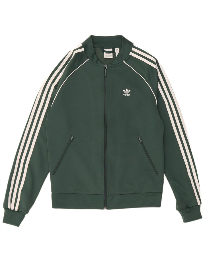 Adidas Womens Regular Fit Tracksuit Top Jacket UK 10 Small Green Polyester