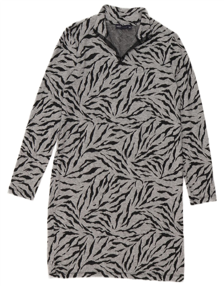 Marks & Spencer Womens Jumper Dress UK 8 Small Grey Animal Print Polyester