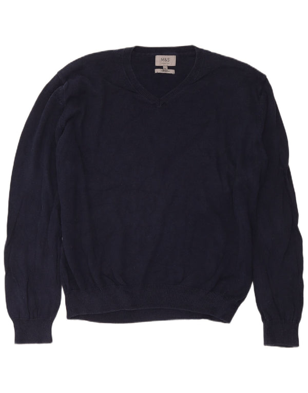 Suéter masculino Marks & Spencer com decote em V 2XL algodão azul marinho