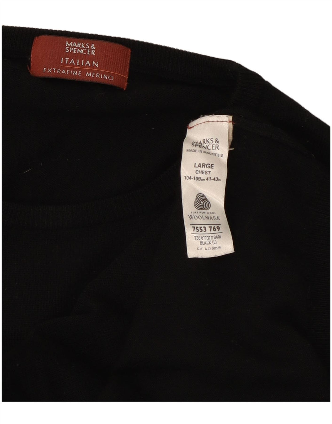 Marks & Spencer Mens Crew Neck Jumper Sweater Large Black Wool