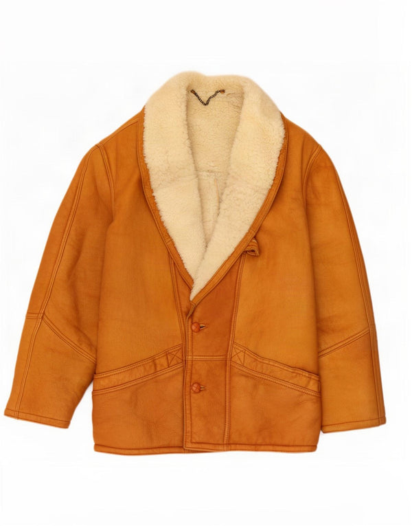 Chaqueta de piel de oveja vintage para hombre IT 50 Bloque de color marrón grande
