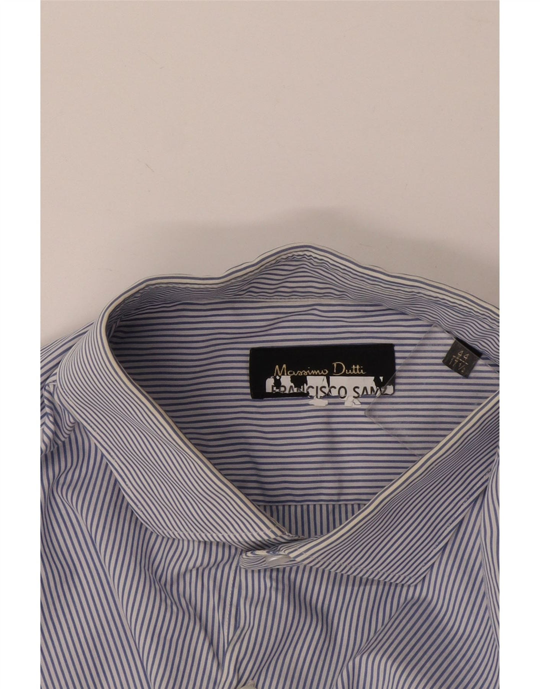 Massimo Dutti Mens Shirt Size 44 17 1/2 XL Blue Pinstripe