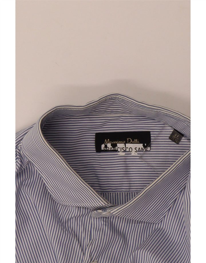 Massimo Dutti Mens Shirt Size 44 17 1/2 XL Blue Pinstripe