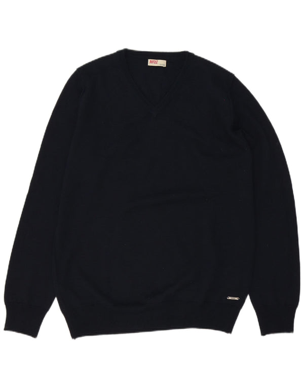 Rifle Mens V-Neck Jumper Sweater Small Navy Blue Acrylic