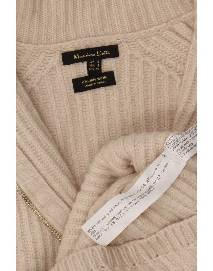 Massimo Dutti Womens Oversized Cardigan Sweater UK 10 Small Beige Wool