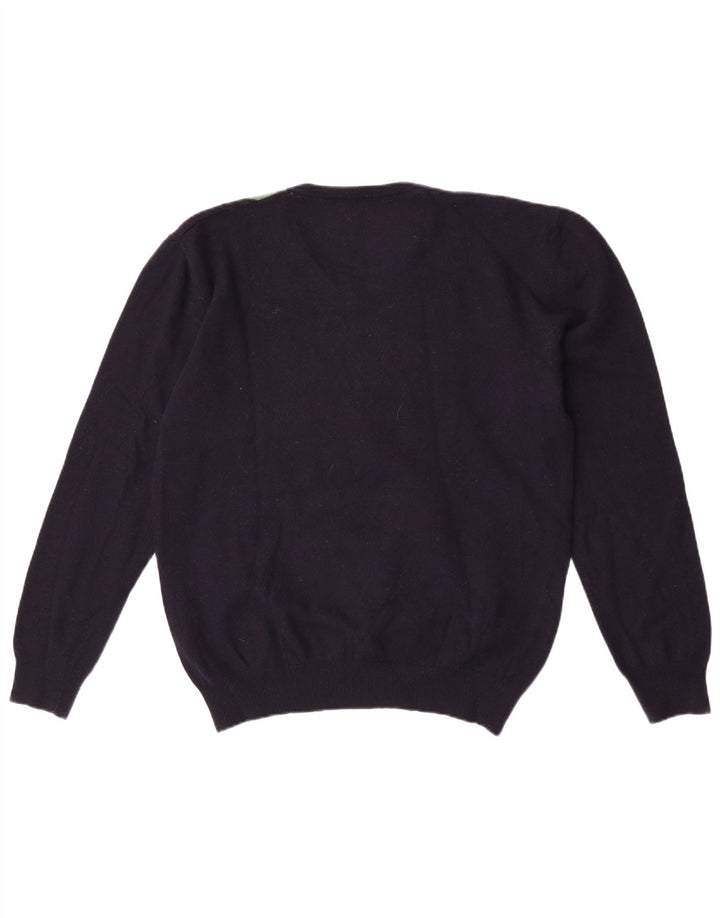 Burlington Mens V-Neck Jumper Sweater XL Navy Blue Argyle/Diamond