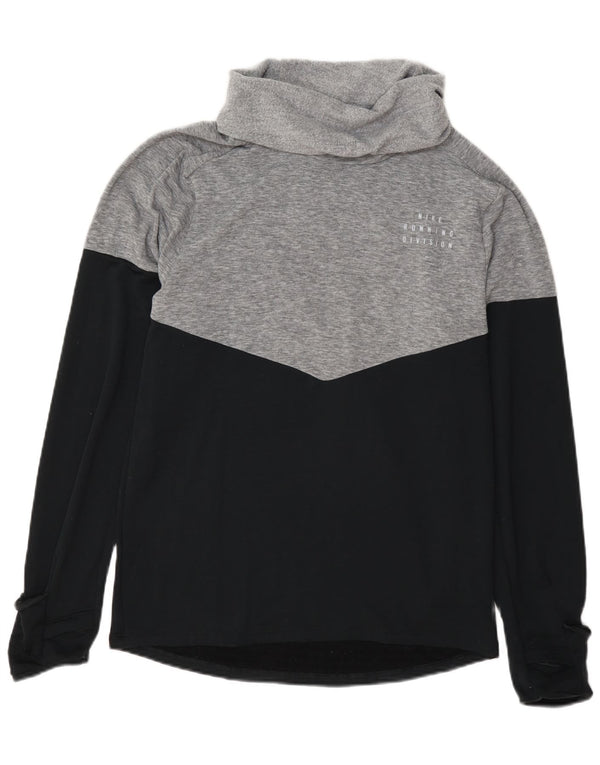Felpa Nike Therma-Fit da donna con collo alto, maglione piccolo grigio color block