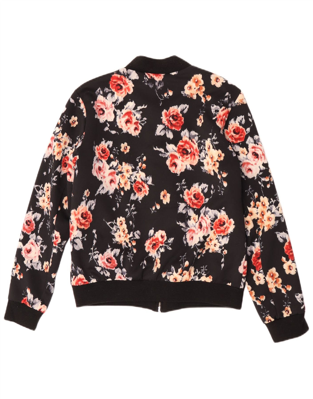 Zara Womens Bomber Jacket UK 12 Medium Black Floral Polyester