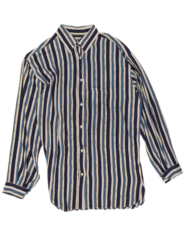 Marina Yachting Dame skjorte bluse UK 14 Medium blå stribet viskose