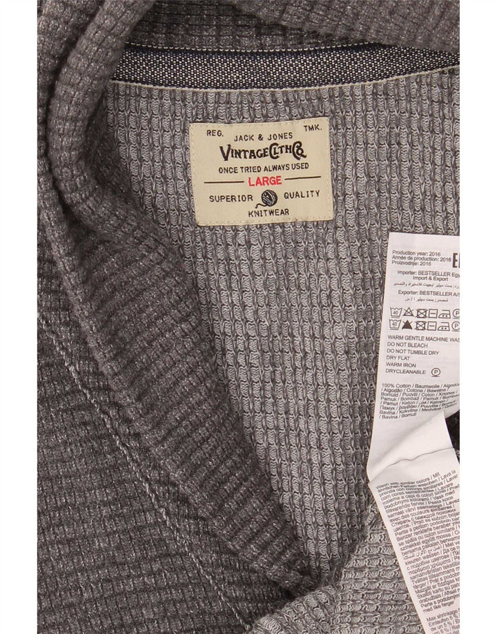 Jack & Jones Mens Cardigan Sweater Large Grey Cotton