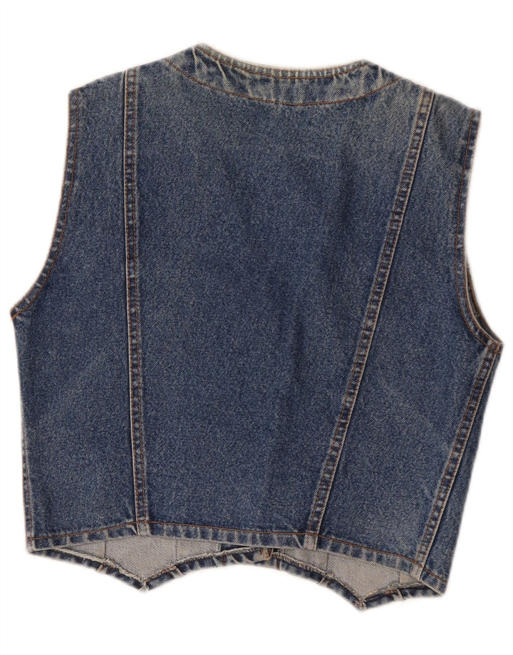 Vintage Womens Denim Waistcoat UK 12 Medium Blue Cotton