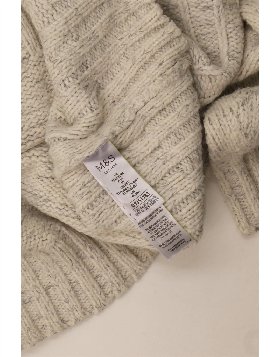 Marks & Spencer Mens Zip Neck Jumper Sweater Medium White Flecked Acrylic