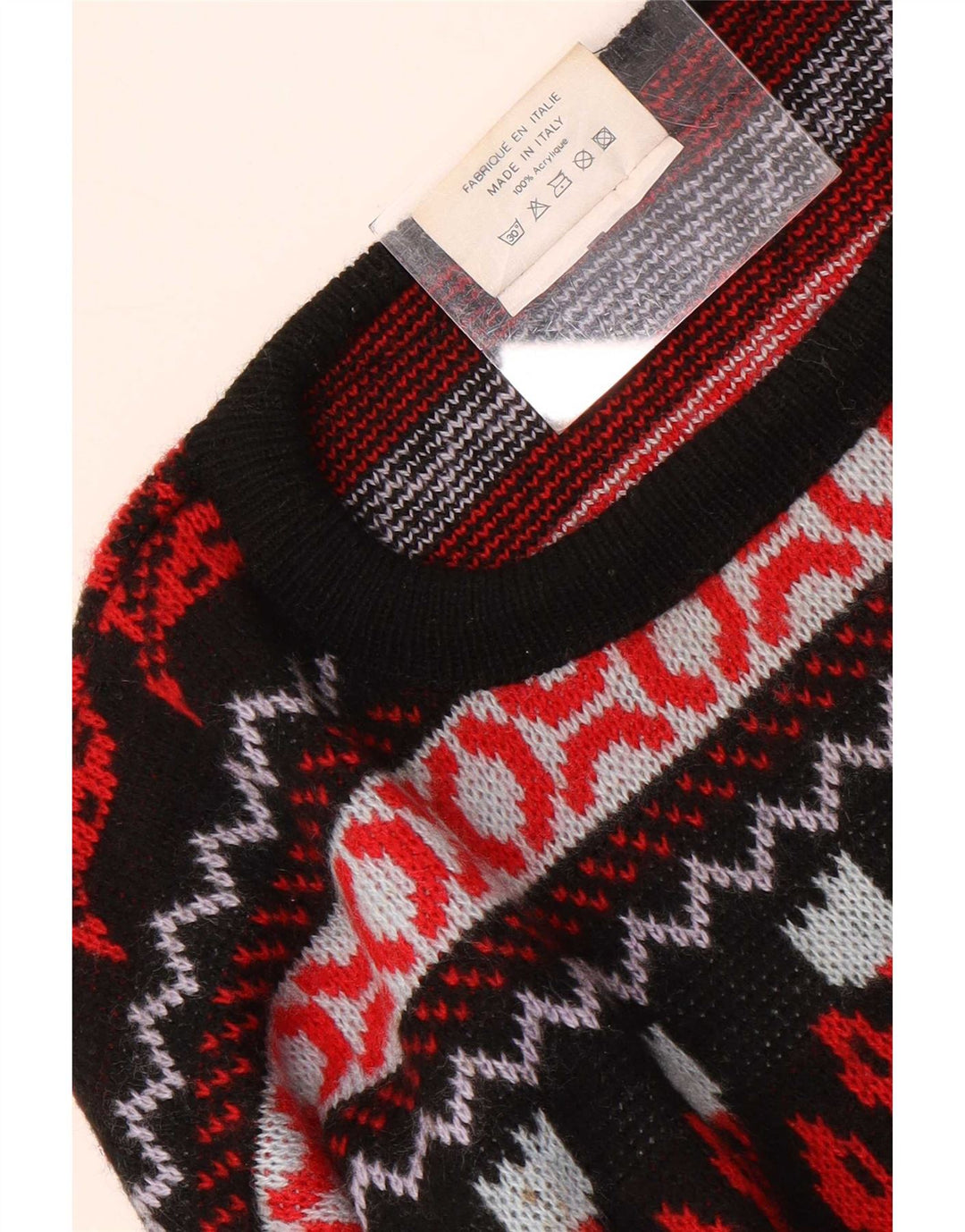 Vintage Mens Crew Neck Jumper Sweater Medium Multicoloured Floral Acrylic