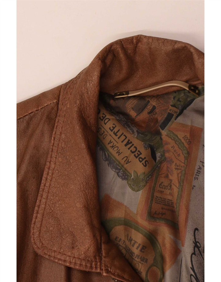 Vintage Mens Leather Gilet UK 40 Large Brown