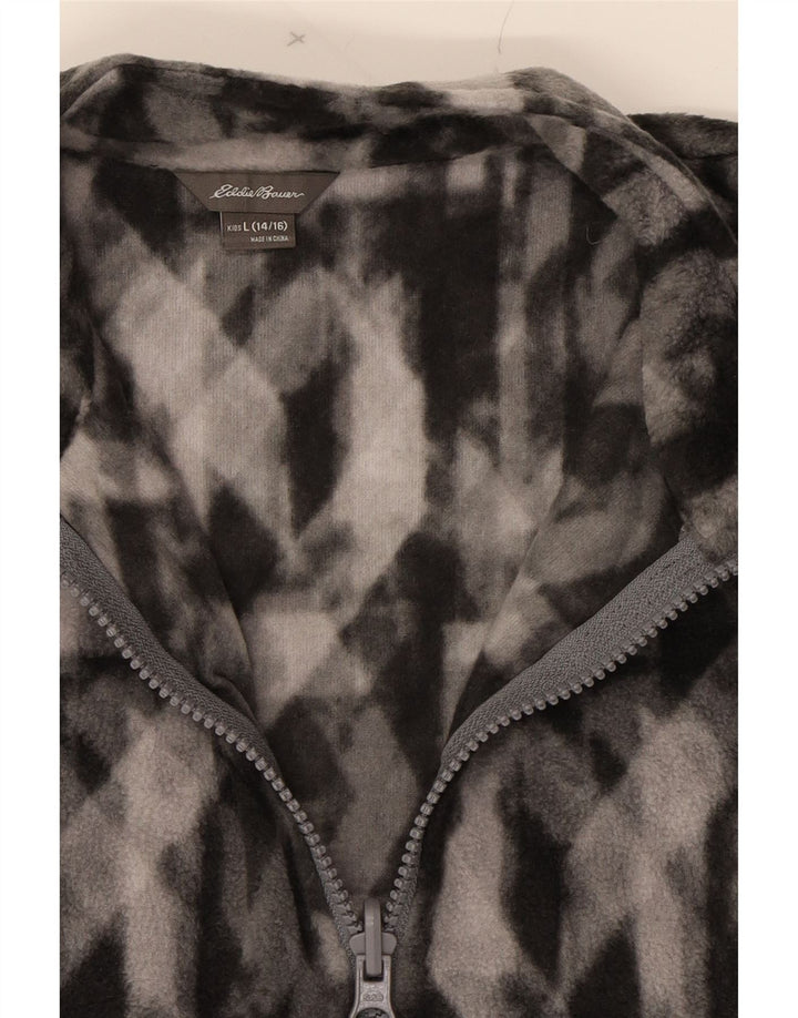 EDDIE BAUER Boys Fleece Jacket 14-15 Years Large  Grey Geometric Polyester Vintage Eddie Bauer and Second-Hand Eddie Bauer from Messina Hembry 