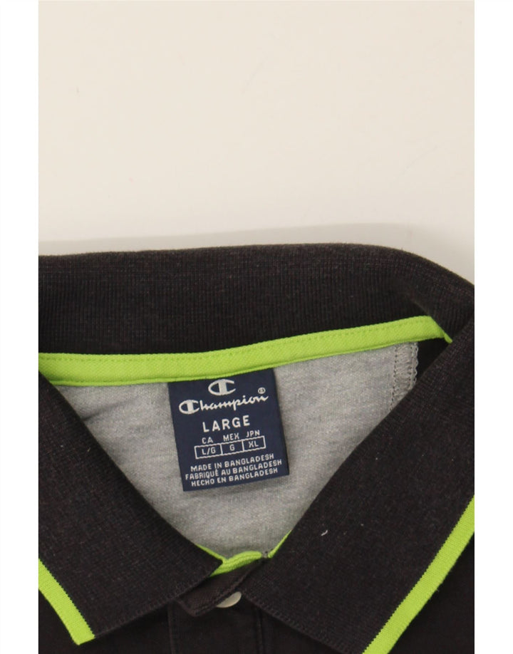 CHAMPION Mens Polo Shirt Large Black Cotton Vintage Champion and Second-Hand Champion from Messina Hembry 