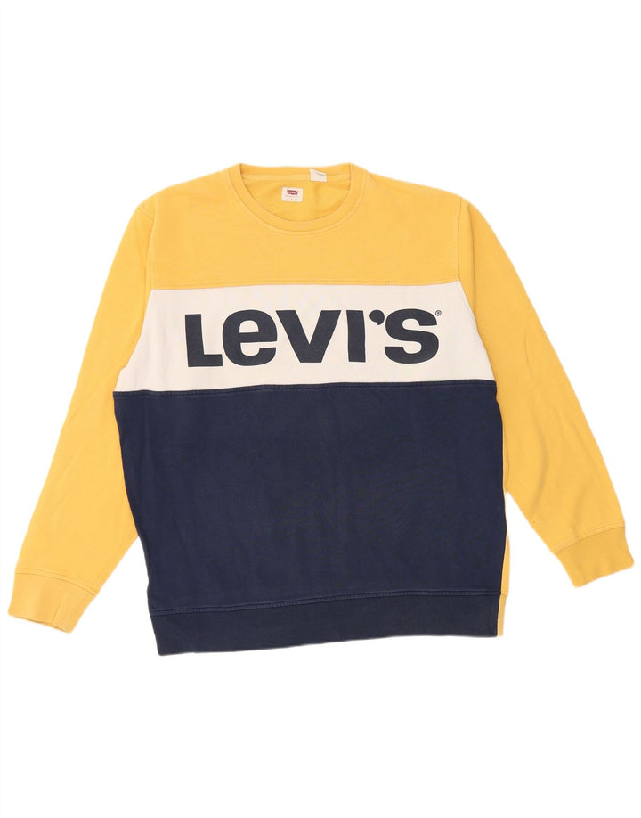 Levi's Felpa con grafica da uomo Maglione grande in cotone color block giallo