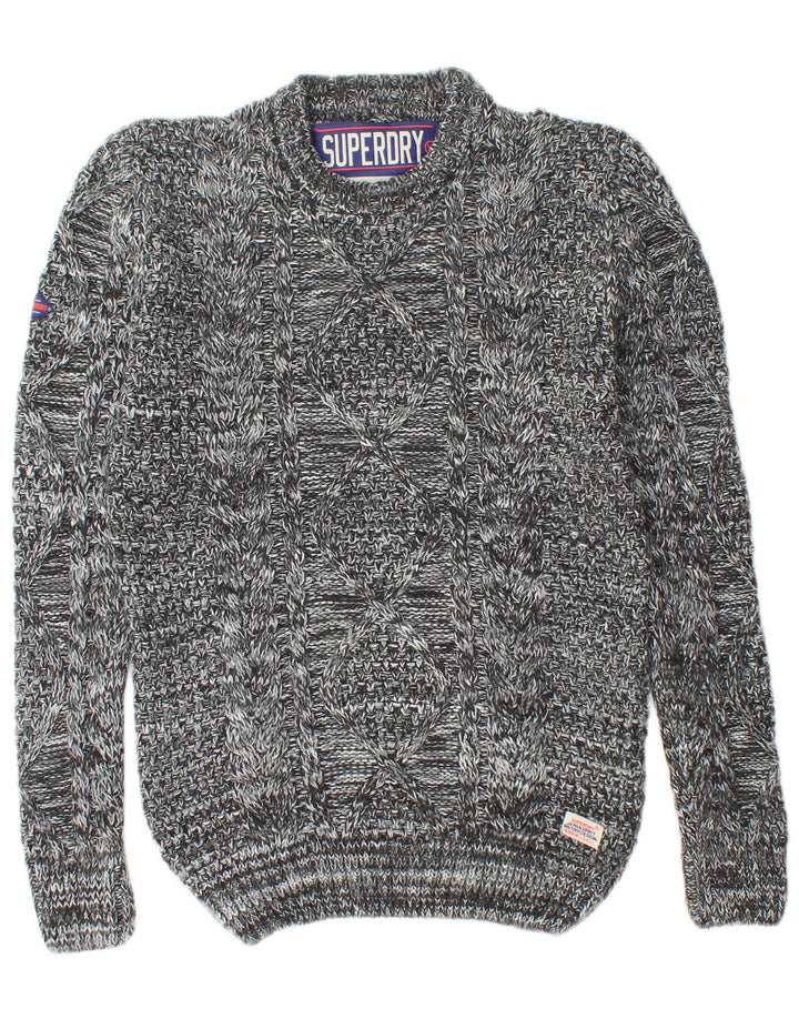 SUPERDRY Herren-Pullover mit Rundhalsausschnitt, Mittelgrau geflecktes Acryl