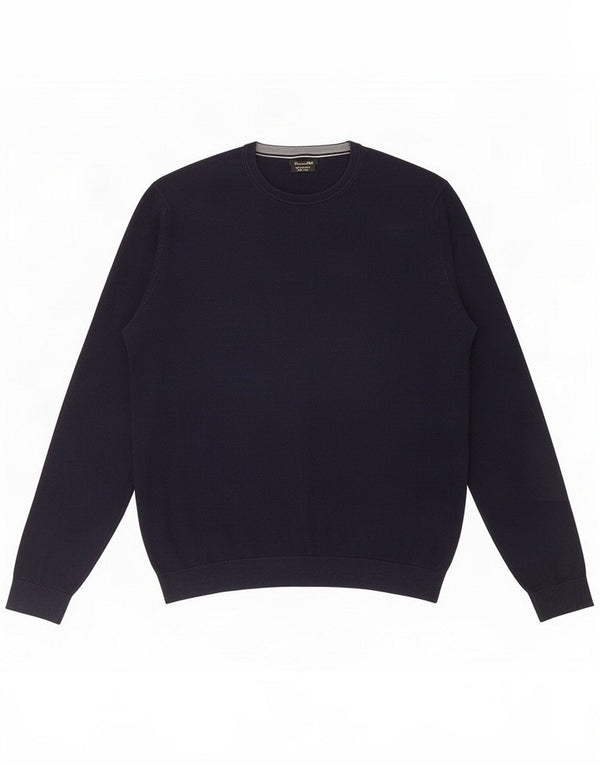 Massimo Dutti Mens Crew Neck Jumper Sweater XL Navy Blue Cotton