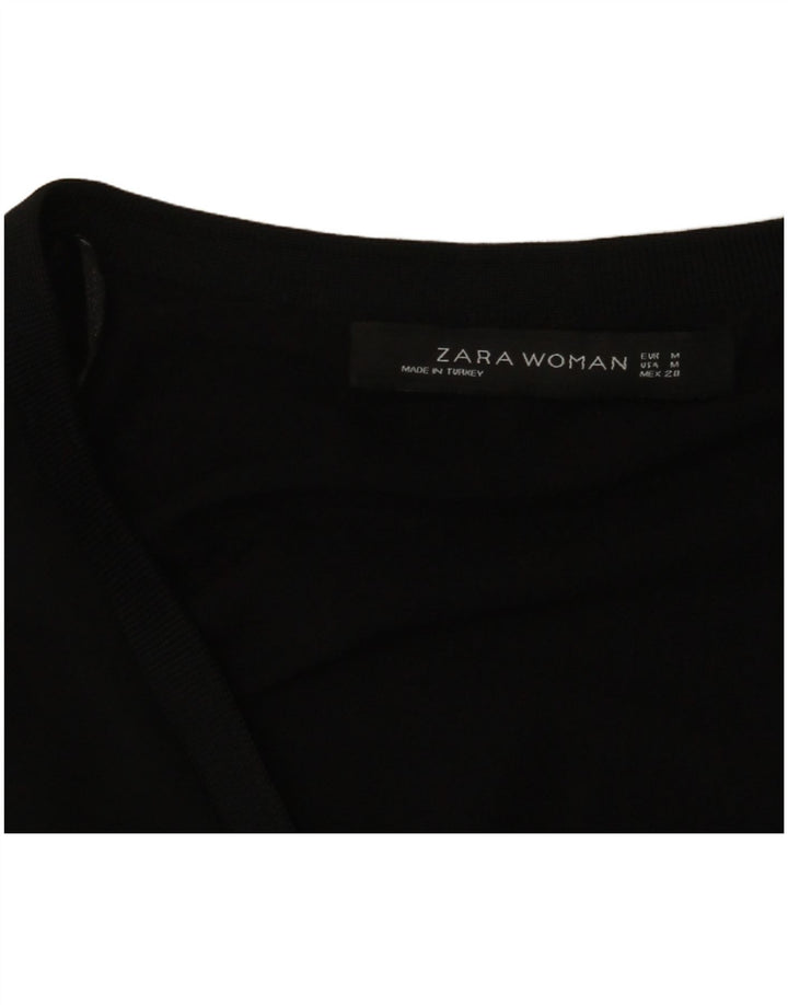 Zara Womens 3/4 Sleeve Blouse Top UK 12 Medium Black
