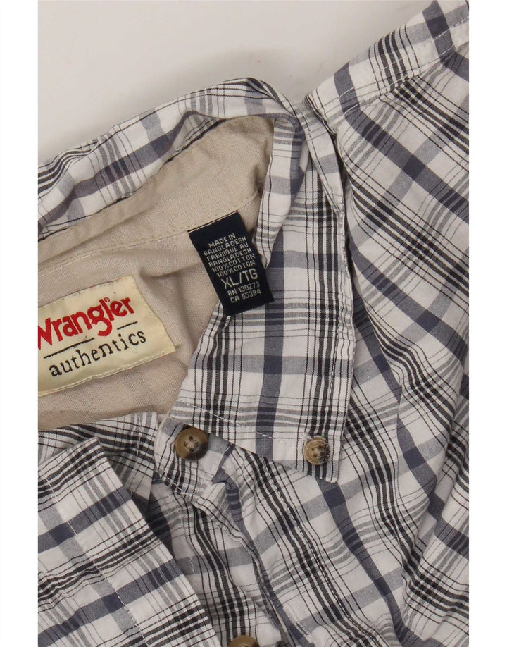 Wrangler Mens Short Sleeve Shirt XL White Check Cotton