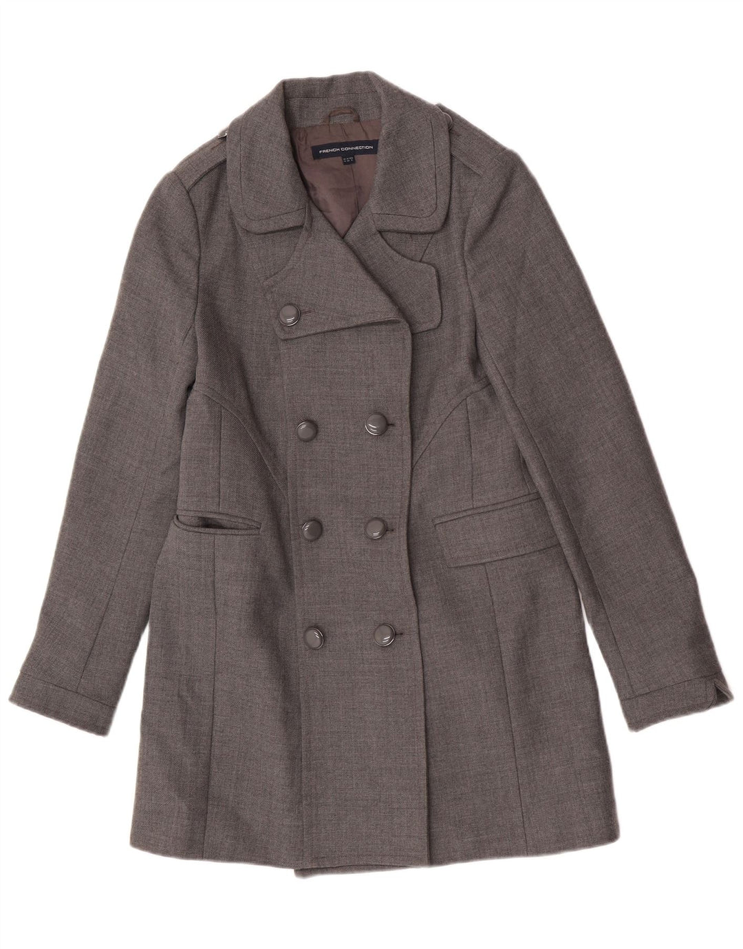 French Connection Dame Militær Dobbeltradet Frakke UK 12 Medium Grå