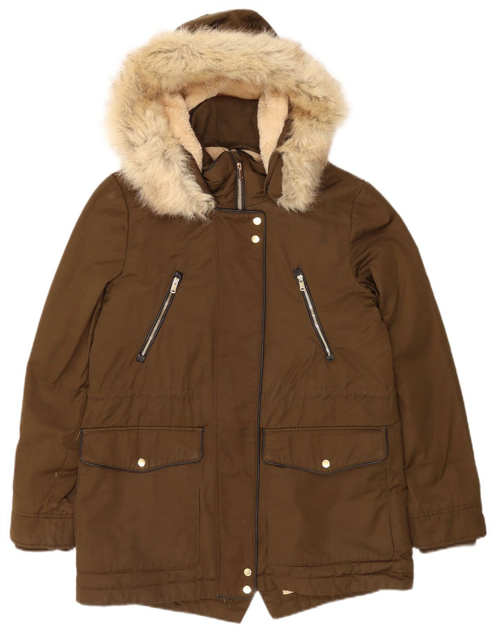 Zara Womens Trafaluc Oversized Sherpa Parka Jacket UK 10 Small Brown