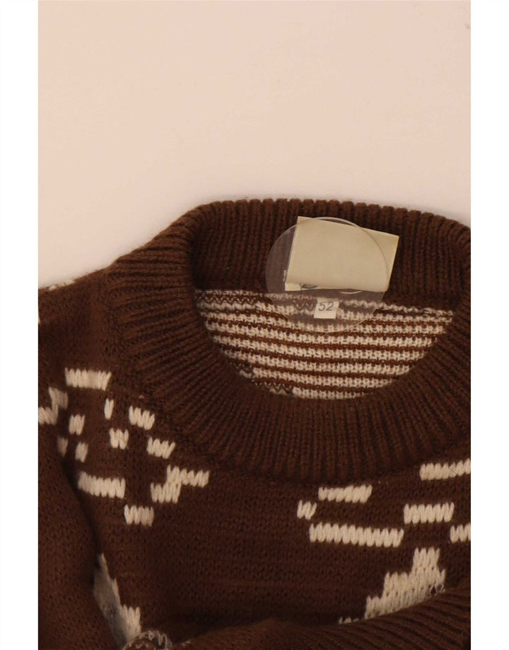 4 Castella Mens Graphic Crew Neck Jumper Sweater IT 52 Large Brown Wool