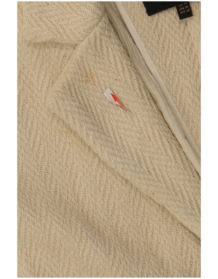 Massimo Dutti Womens 3/4 Sleeve Open Overcoat UK 6 XS Off White Herringbone