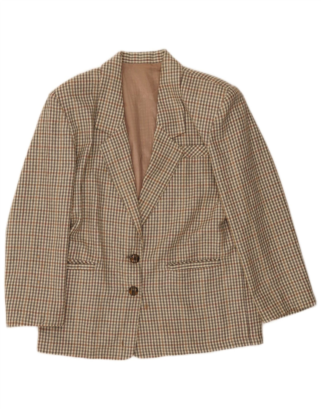 Vintage ženska jakna sa 2 gumba IT 46 Large kaki gingham vuna
