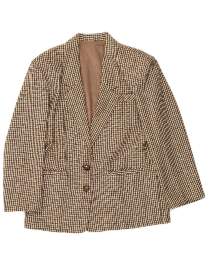 Vintage ženska jakna sa 2 gumba IT 46 Large kaki gingham vuna