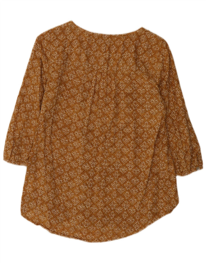 Fat Face Womens 3/4 Sleeve Pullover Shirt UK 8 Small Brown Floral Cotton