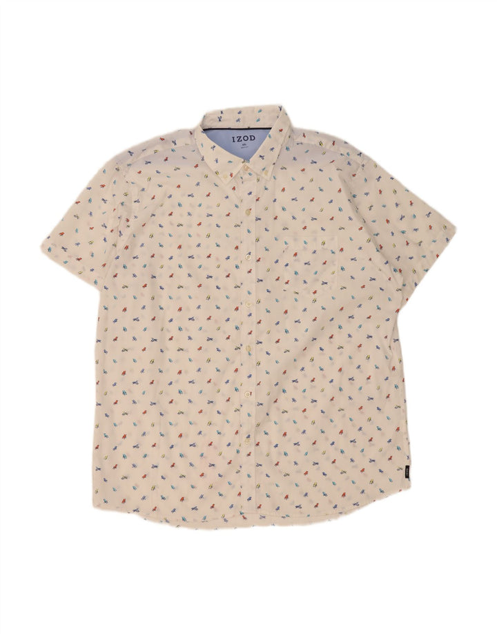 IZOD Mens Abstract Pattern Short Sleeve Shirt 2XL White Polyester