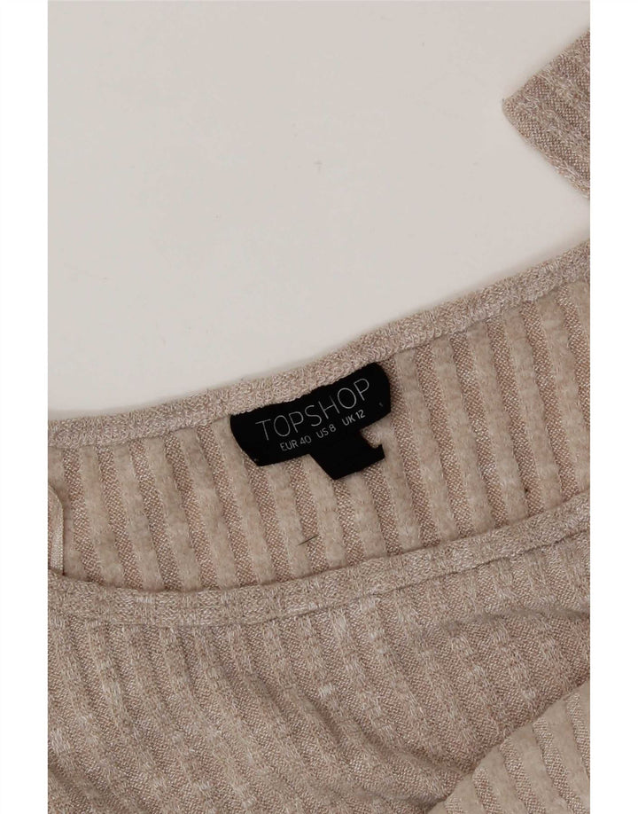 Topshop Womens Crop Oversized Top Long Sleeve UK 12 Medium Beige Flecked