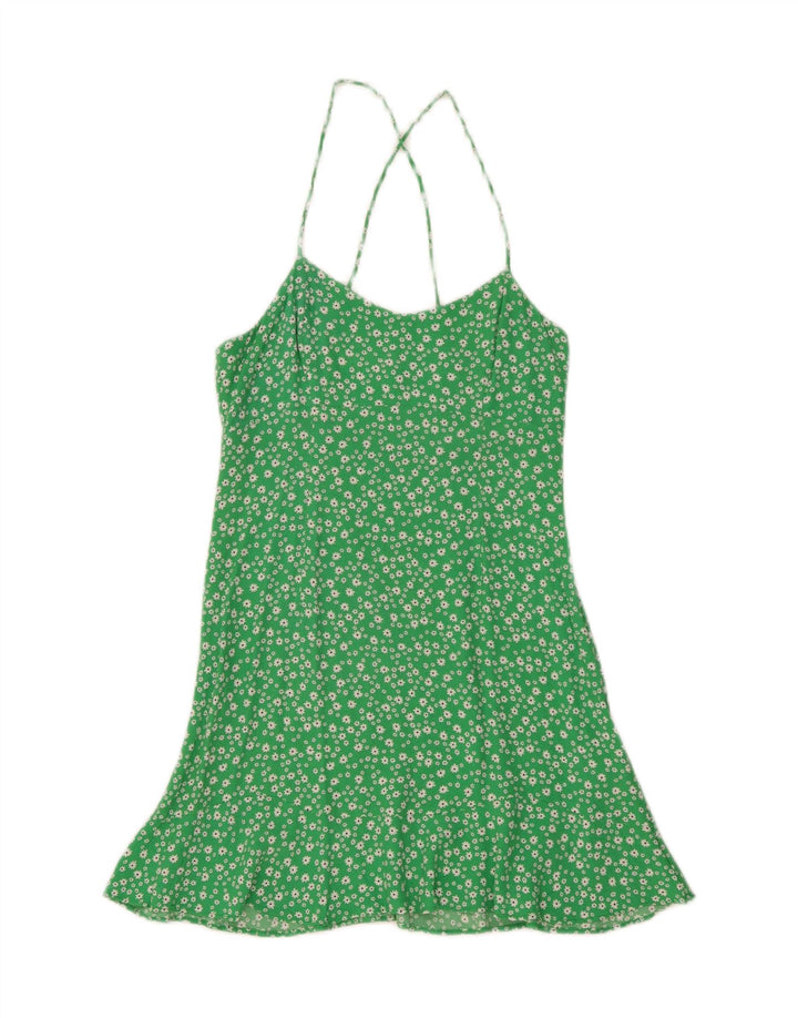 Zara Womens Sundress UK 12 Medium Green Floral Viscose