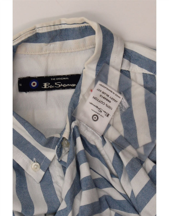 Ben Sherman Herren-Kurzarmhemd aus mittelblauer, gestreifter Baumwolle