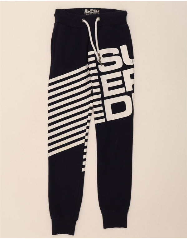 Superdry Hombre Pantalones De Chándal Gráfico Joggers XS Azul Marino Rayas