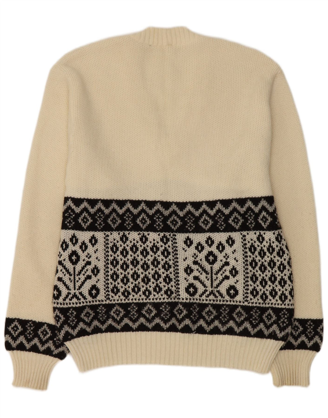 Vintage Mens V-Neck Jumper Sweater Medium White Geometric