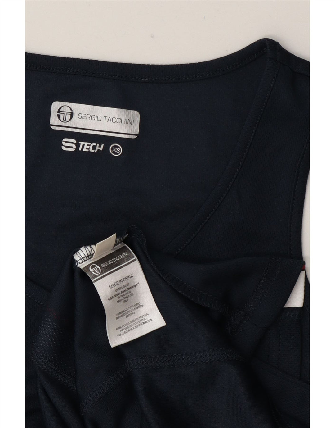 Sergio Tacchini Womens Vest Top UK 6 XS Navy Blue Colourblock Polyester