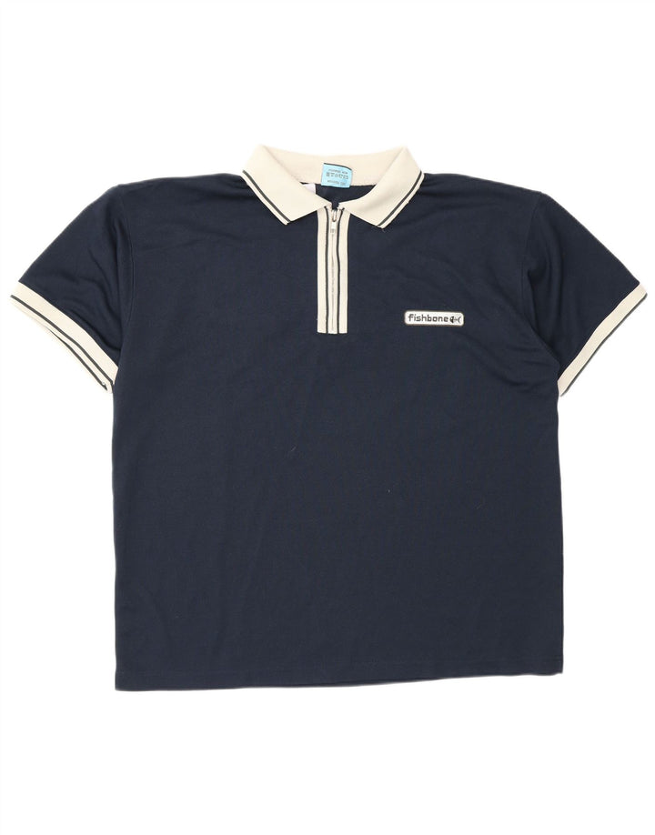 Polo da uomo Fishbone Medium in poliestere color block blu navy