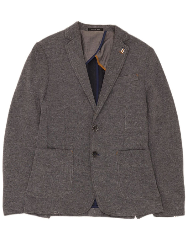 Zara Mens 2 Button Blazer Jacket EU 46 Small Grey Polyester