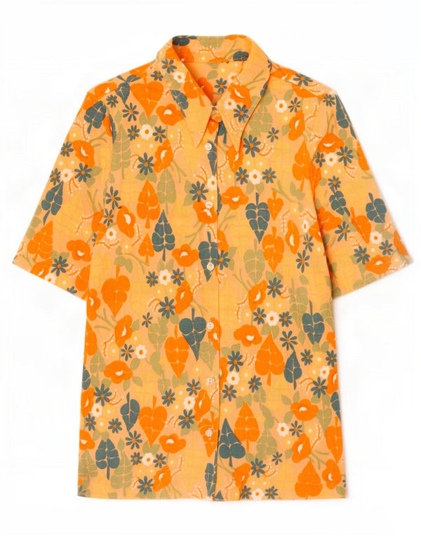 Vintage Womens Short Sleeve Shirt Blouse UK 10 Small Orange Floral