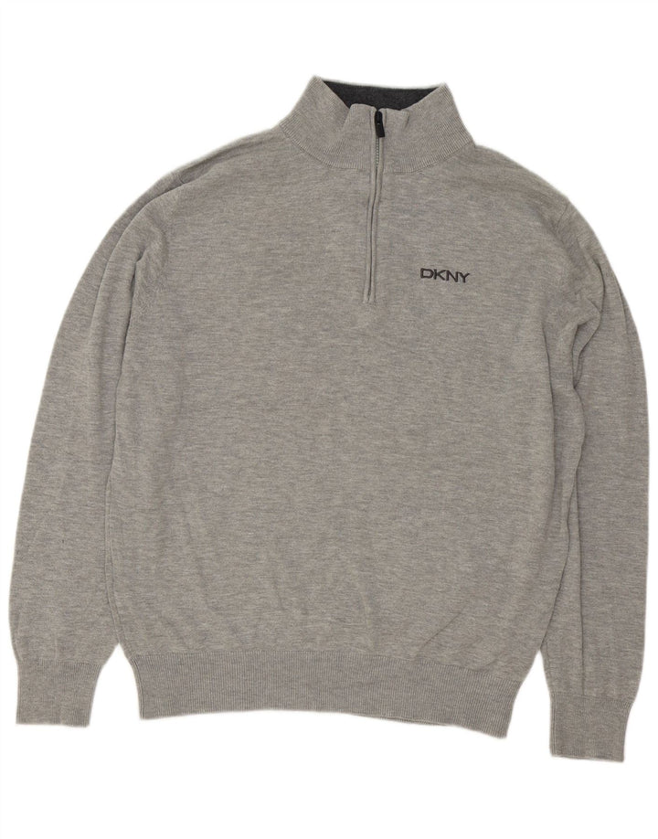 Dkny Herren-Pullover mit Reißverschluss am Hals, große, grau gefleckte Baumwolle