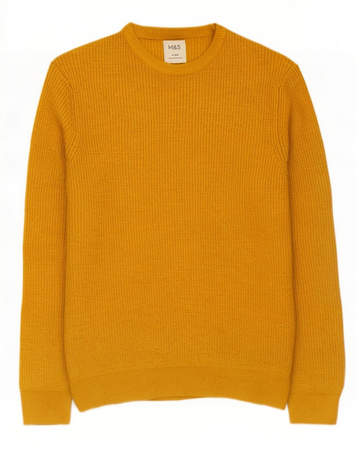 Marks & Spencer Mens Crew Neck Jumper Sweater Medium Yellow Polyamide