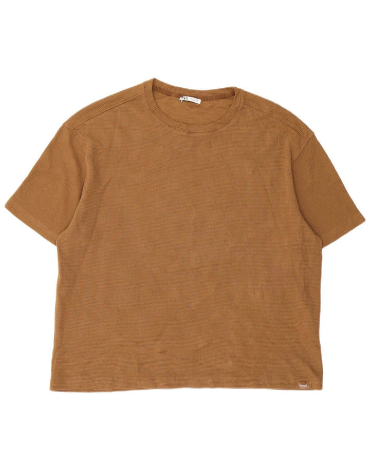 Zara Mens T-Shirt Top Large Beige Cotton