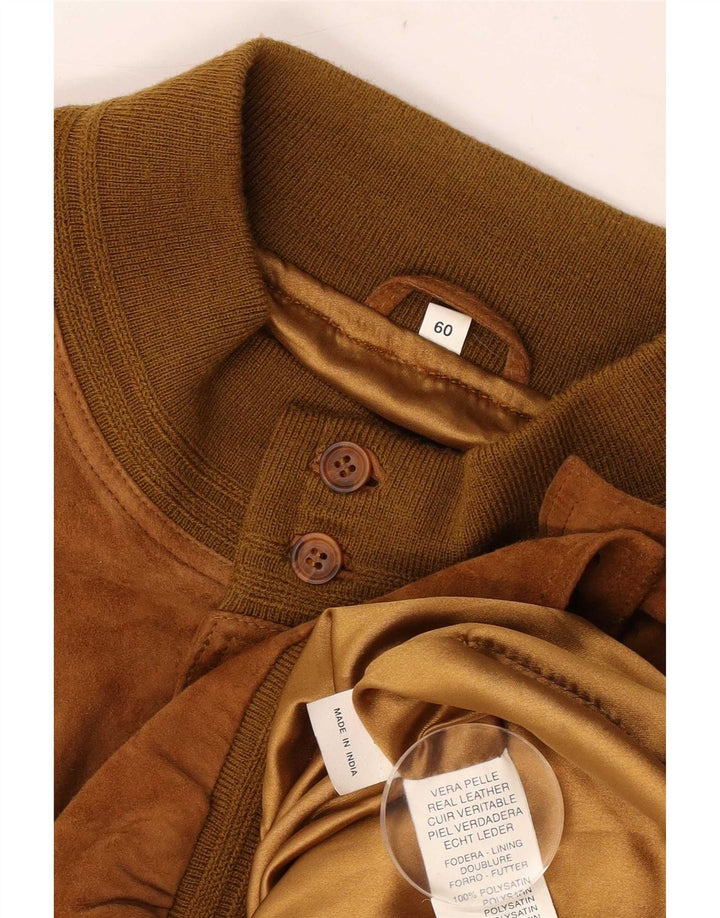 Giubbotto bomber vintage in pelle scamosciata da uomo IT 60 5XL in pelle marrone